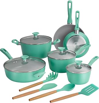 Tramontina Solara 14-Pc Ceramic Non Stick Pots and Pans Set with Lids