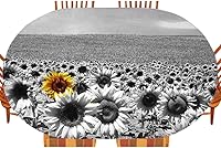 Vista 60 de Mantel ajustable de girasol, patrón de campo rural inspirado en el arte popular, casa de campo, granja, mantel impermeable para interiores y Verde