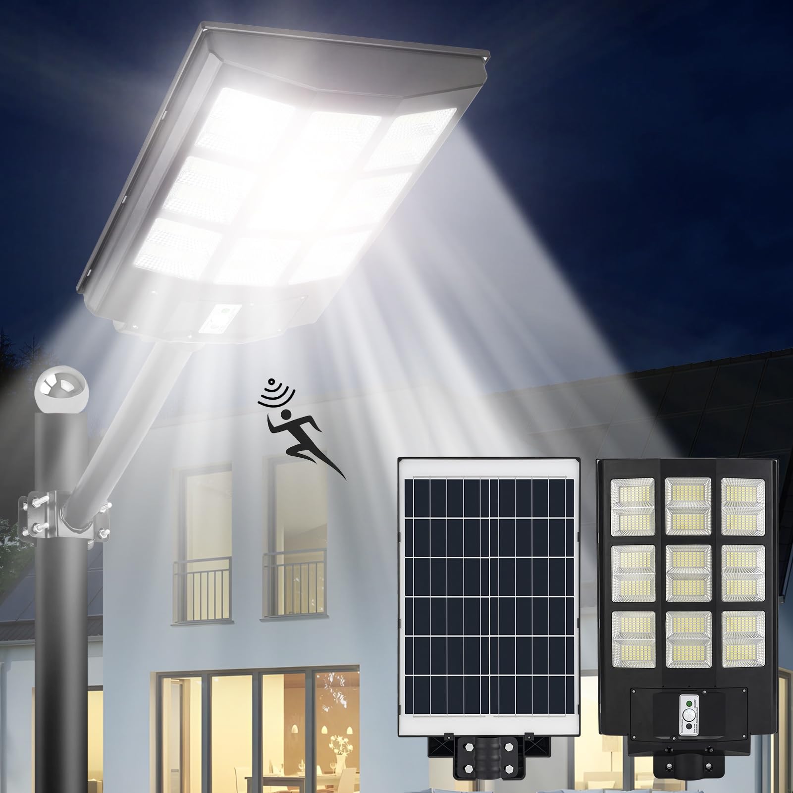 HYPOW 600W Farola Solar Exterior Potente, Luces Solares LED Exterior Control Remoto, 6500K Impermeable IP65 Farola Led Solar, Carga de Luz Solar Exterior para Jardín, Garaje, Porche, Valla
