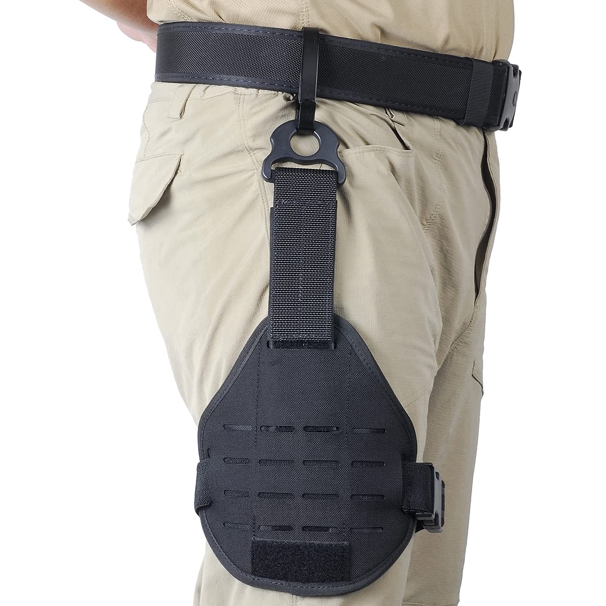 Tactical Laser Cut MOLLE Drop Leg Platform Universal Drop Leg Panel with Adjustable Hook-and-Loop Belt & Metal Key Ring Holder D Buckle