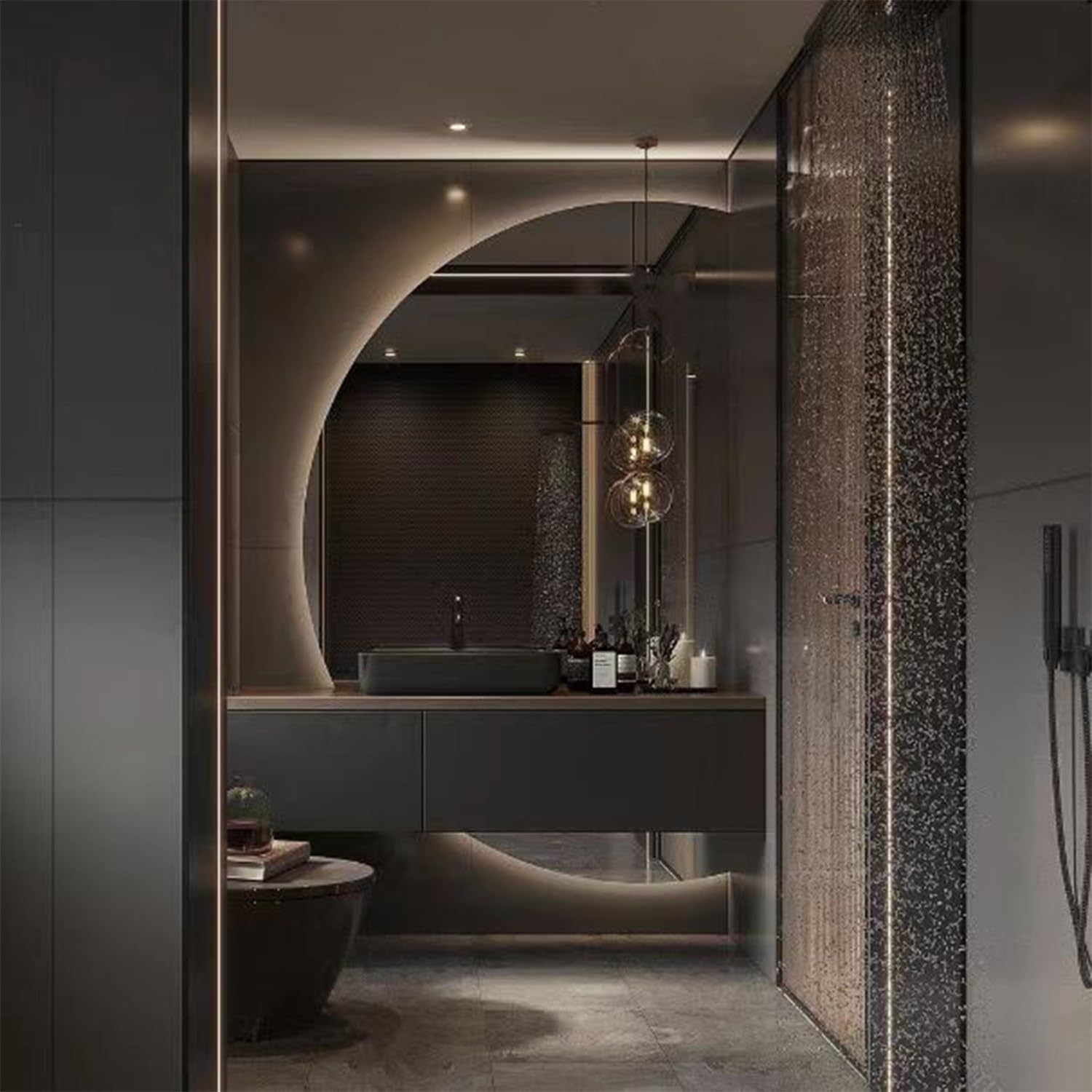 Miroir LED demi-cercle gauche 110x70cm avec désembuage intelligent et 3 couleurs
