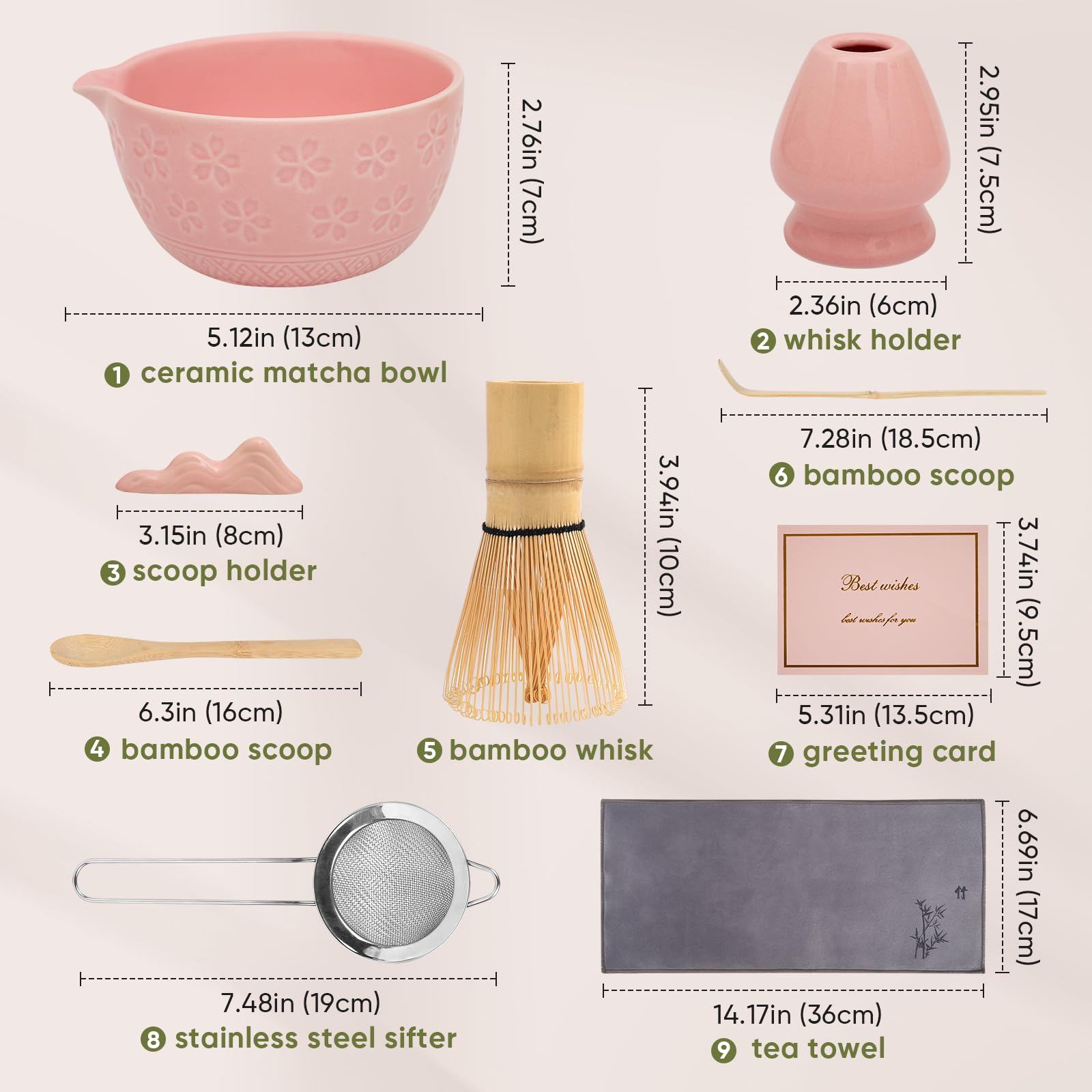 Matcha-Schneebesen-Set – traditioneller Bambus-Chasen mit Schüssel, komplettes Matcha-Tee-Zubereitungsset und Starterwerkzeuge für authentische japanische Zeremonie (Pink 01, 8-teiliges Set