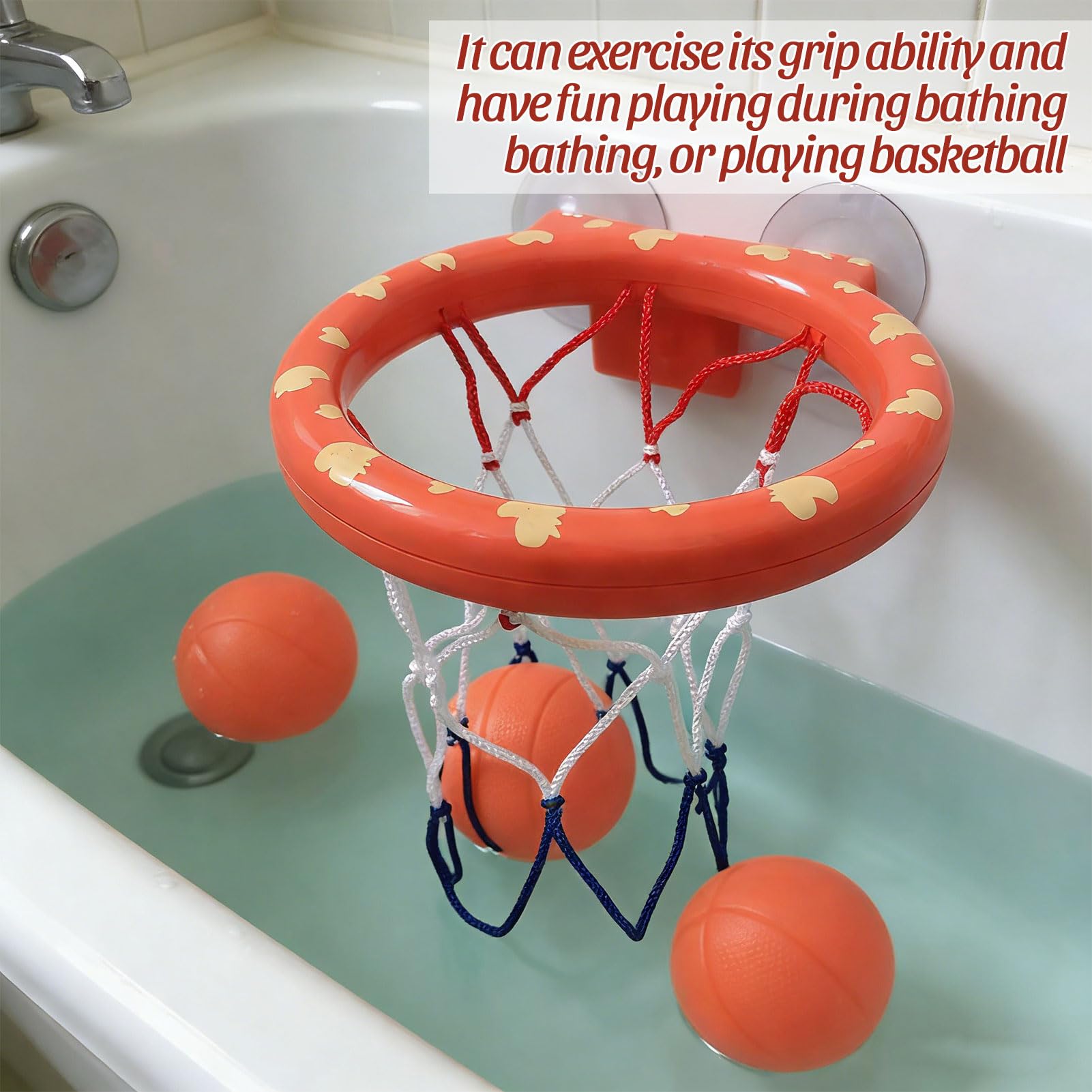 Bath Toys- Bathtub Basketball Hoop for Kids, Strong Suction Cups Basketball Hoop and 3 Soft and No Hole Balls, for Bathroom Bath Indoor Shower Plaything — view 4
