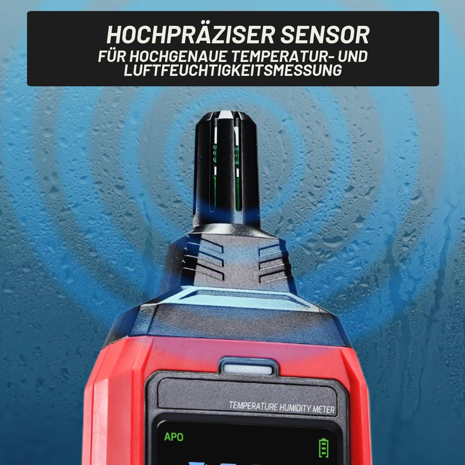 Luftfeuchtigkeits- und Temperaturdatenlogger Digitales Psychrometer HVAC, Feuchtkugel-Thermometer, 4000 Daten speicherbar & exportierbar, großer LCD mit Alarm