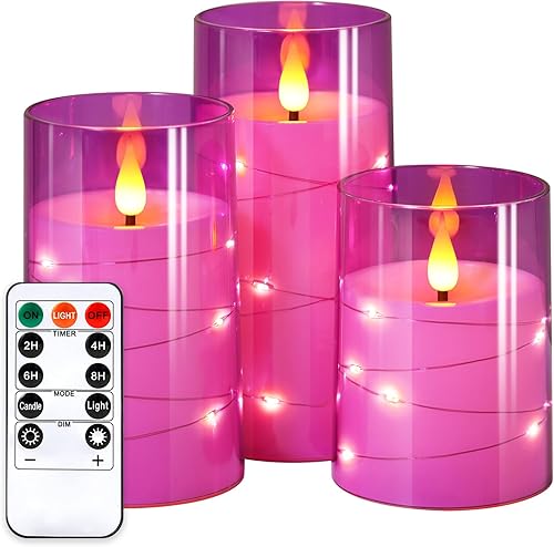 NURADA Velas parpadeantes sin llama Velas LED acrílicas con mechas 3D, luces de cadena de estrellas incorporadas, operadas por batería, con control