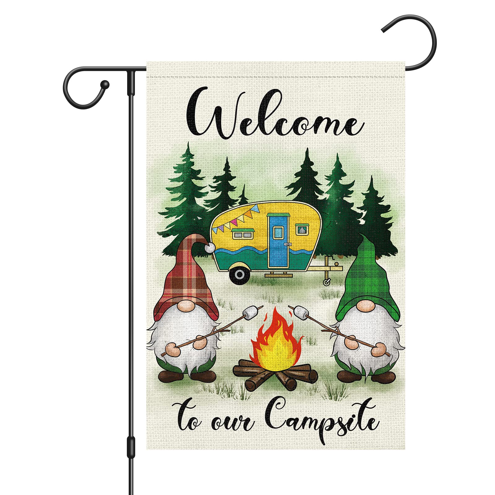 WODISON Camping Flags for Campsite 12 * 18 Inch Double Sided, Welcome To Our Campsite Garden Flag Yard Outdoor RV Campfire Decorations