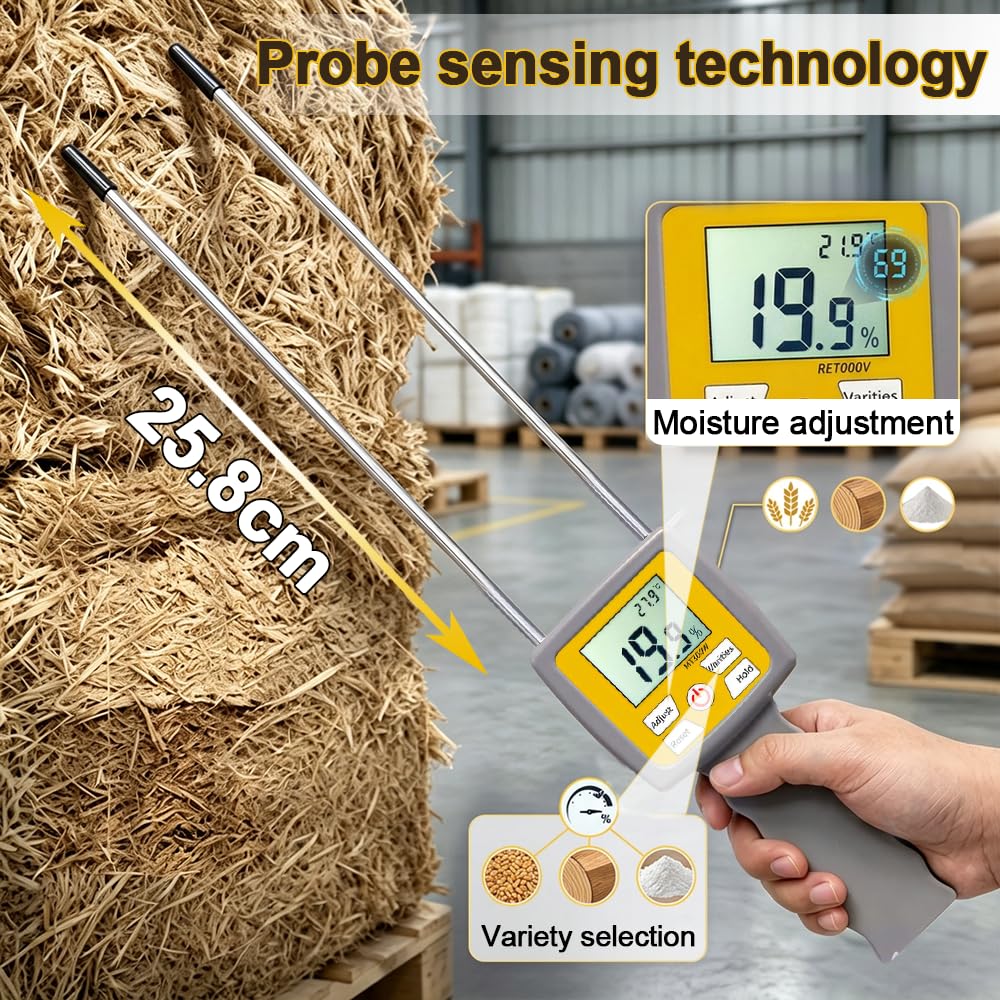 Holzfeuchtemessgerät, Sägemehl Feuchtigkeitsmesser 0-80%, Digitaler Tester