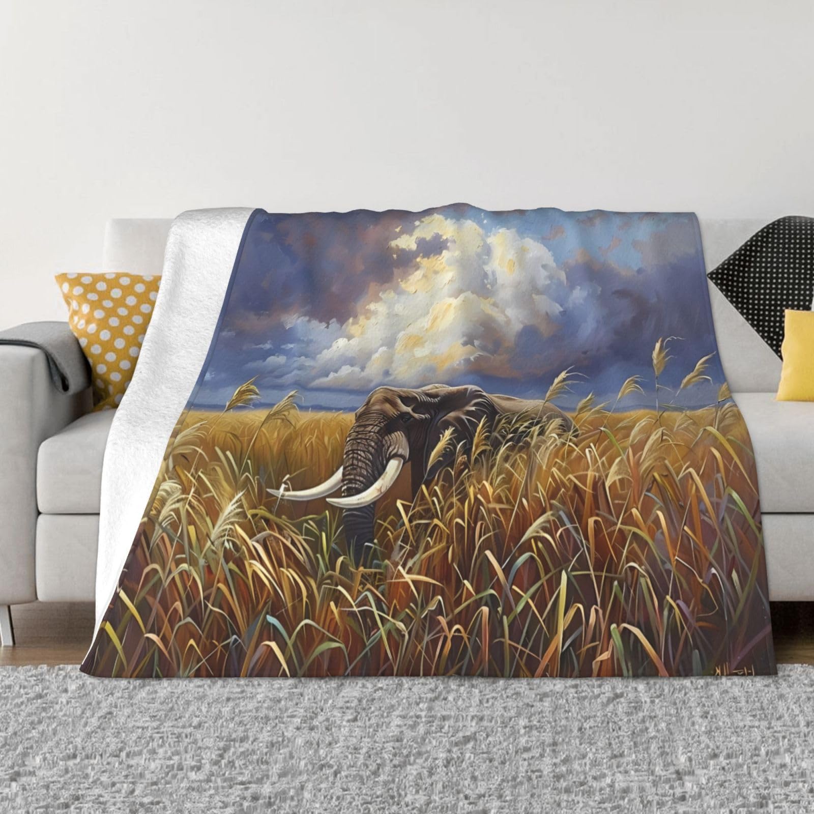 Couverture flanelle PHAYAH Clever Elephant plaid ultra doux 203x152 cm pour lit