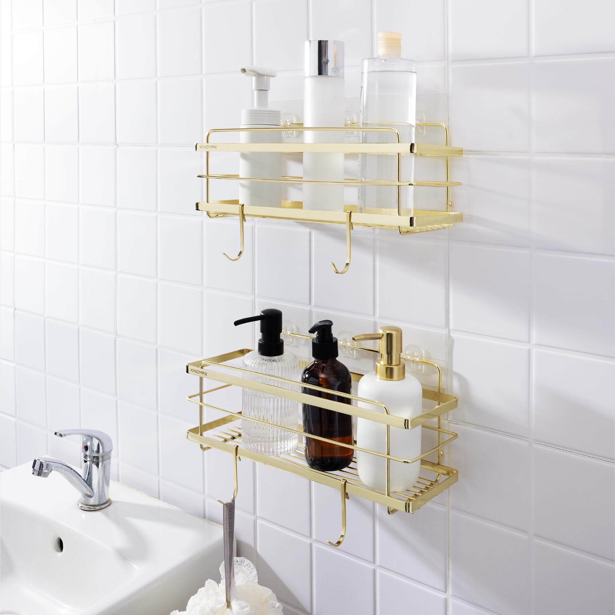 KINCMAX Premium Shower Caddy - 2-Pack Adhesive Organizer - No Drill Bathroom Shelves - Rustproof Stainless Steel for