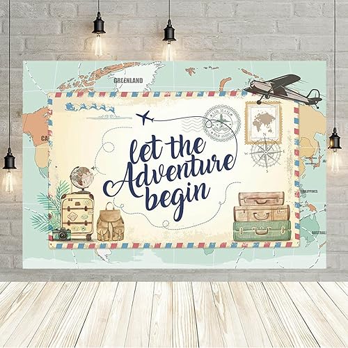 Miniatura 2 de Let The Adventure Begin - Telones de fondo fotográficos Adventure Awaits Baby Shower Decoración de fiesta de cumpleaños, 1er cumpleaños, fiesta de