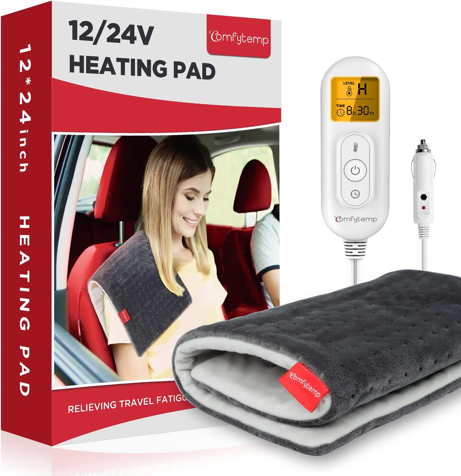 12V/24V Car Electric Blanket for Back, 4 Heat Settings, 11Auto-Off, Portable Mini Travel Blanket for Neck, Shoulders, Hip, Waist, Truck, SUV, 12" x 24" Washable for Drivers Women Men Winter