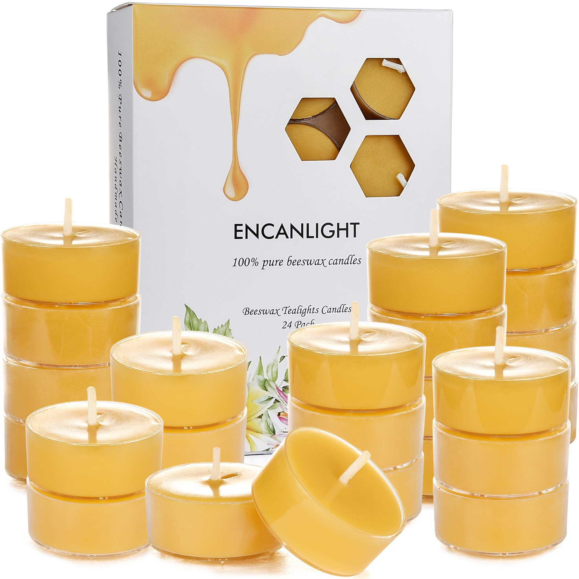 Velas de cera de abeja, hechas a mano, paquete de 24 velas de cera de abeja natural sin perfume, 4 horas de tiempo de combustión, para decoración del hogar, ambiente de fiesta