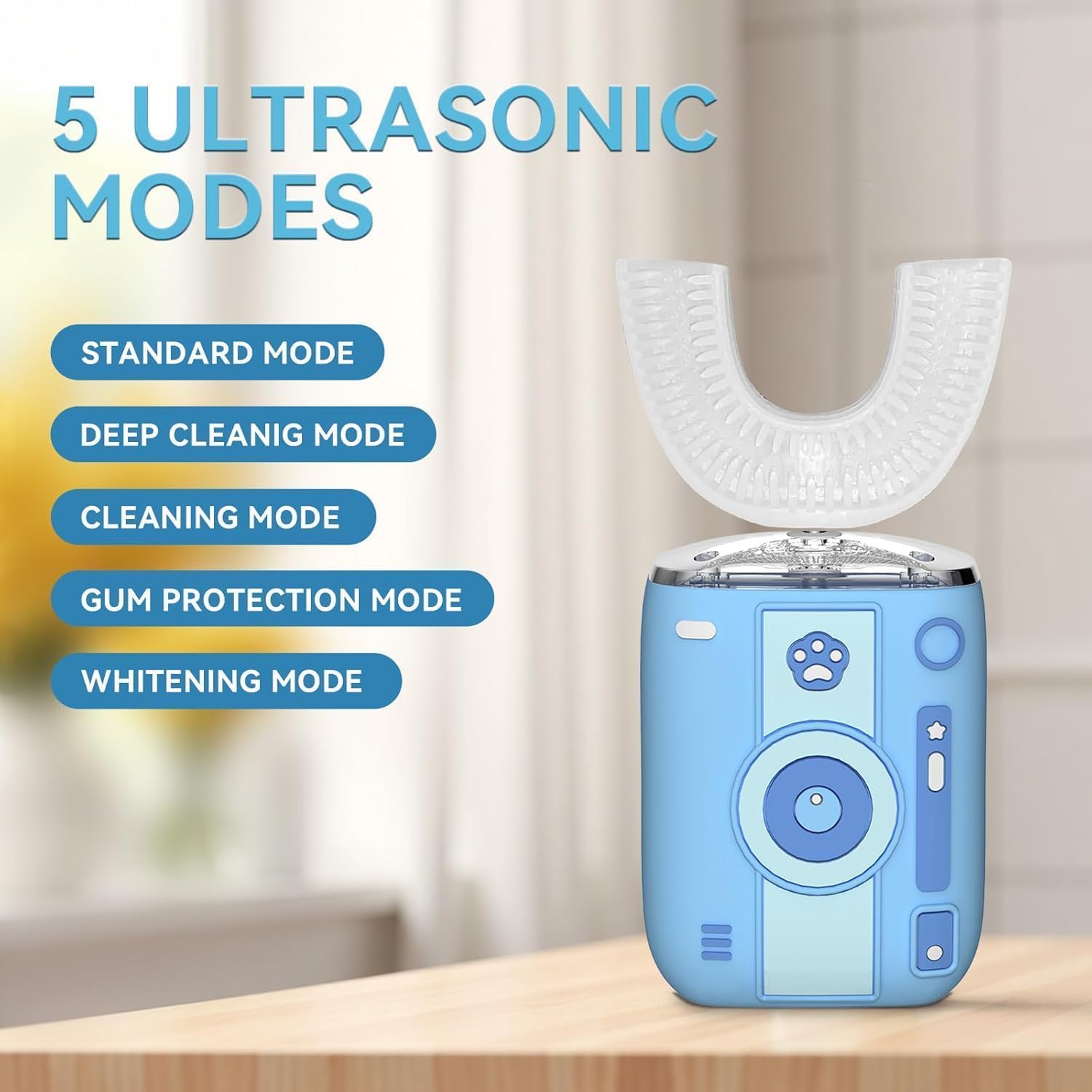 Adult Sonic Automatic Electric Toothbrush, 360° Oral Cleaning Stain Whitening, IPX7 Waterproof Rechargeable, u-Shape Brush Head*3+Straight Handle Brush Head*2