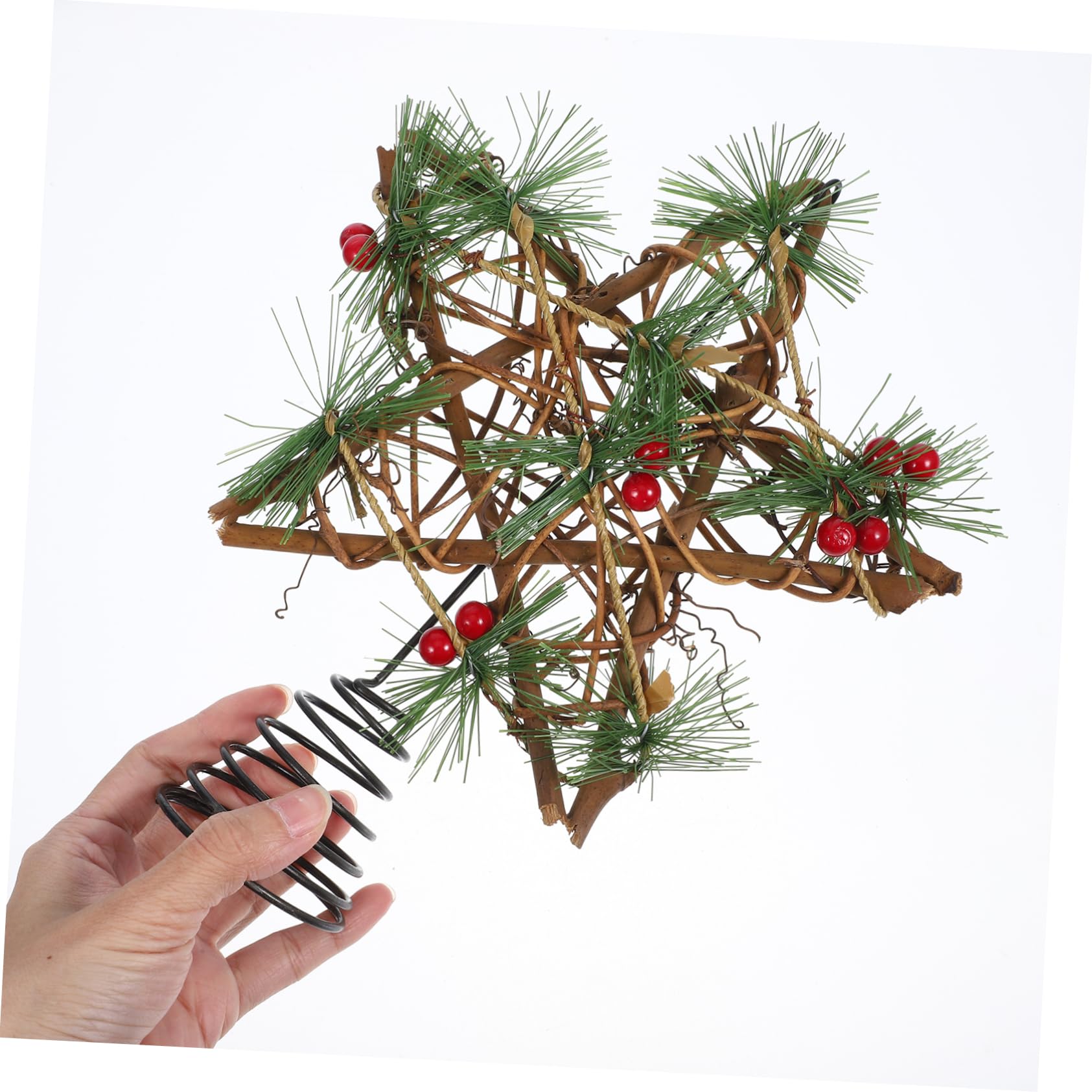 4 Stück Weihnachtsbaumspitze Sterngeflecht Weihnachtsbaumspitze Rattan Sterngeflecht Sternspitze Glitzerstern