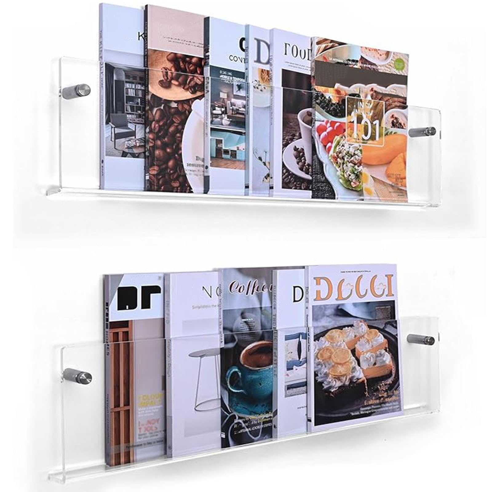 2 pièces Etagère Murale Flottante Acrylique Porte Revue Présentoir à Prospectus Brochures Porte Revue Mural Présentoir Acrylique Transparent Domicile avec Raccords (40cm)