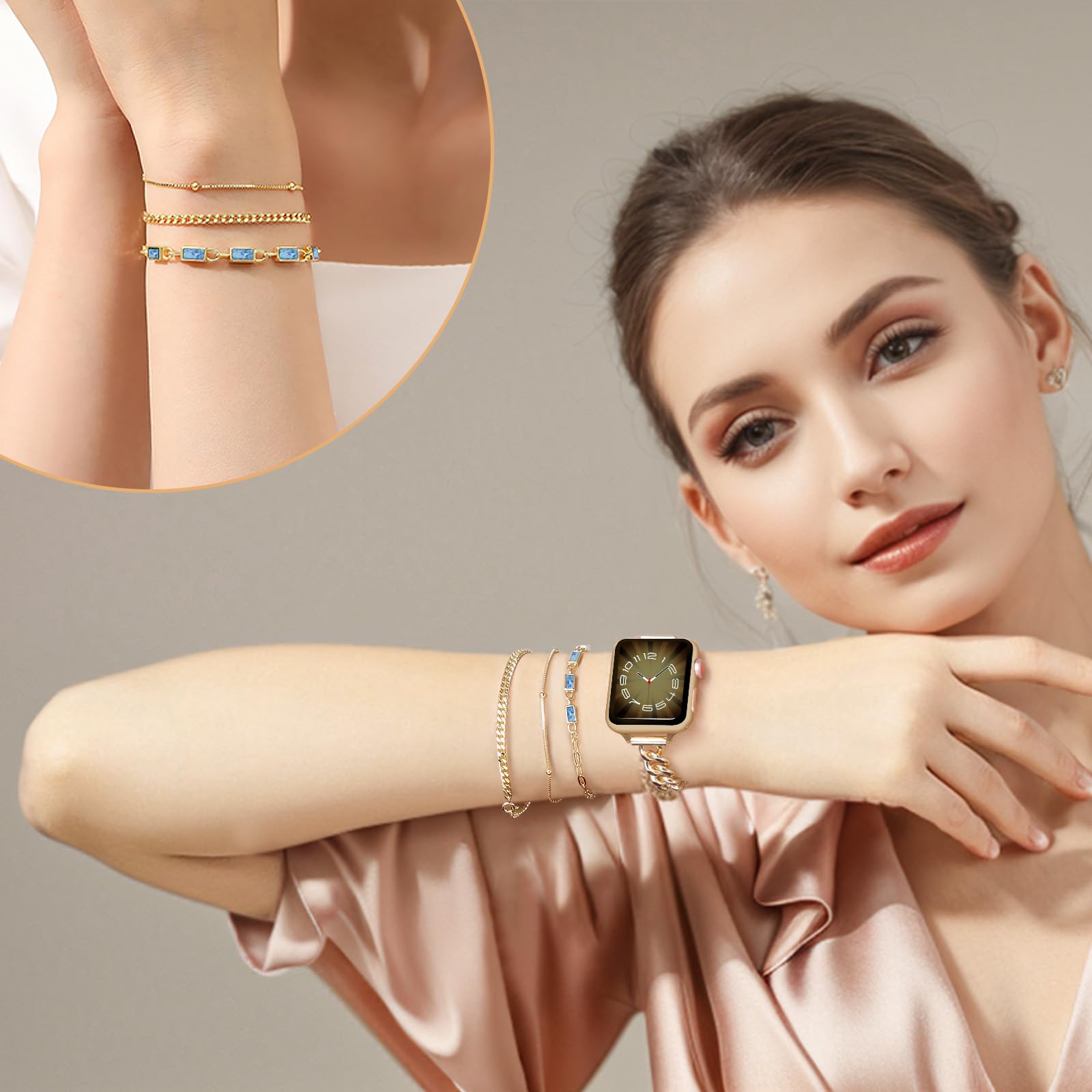 Bracelet fin doré pour bracelet Apple Watch 38-49 mm pour femme
