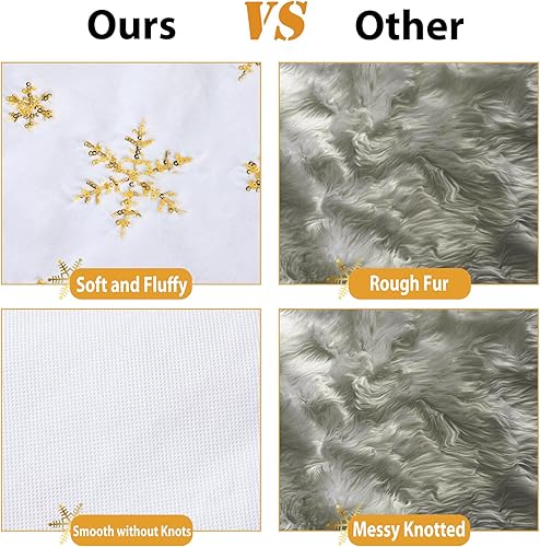 Miniatura 3 de Skylety Mini falda para árbol de Navidad, de piel sintética, con copos de nieve dorados, con lentejuelas bordadas, para Navidad, fiestas, decoración