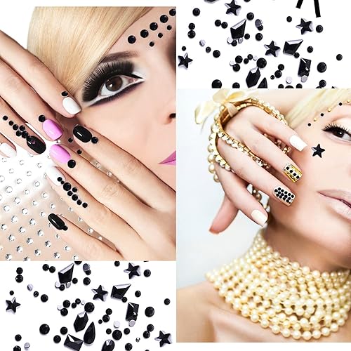 Miniatura 10 de JERCLITY 1620 diamantes de imitación para uñas minados con parte trasera plana, oro y negro, cuentas redondas, piedras de cristal, piedras preciosas