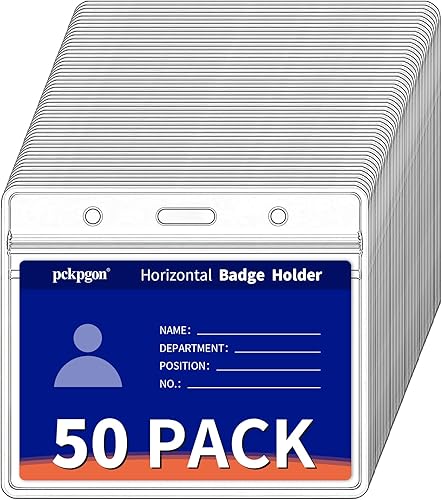 Paquete de 50 portatarjetas de identificación horizontal, portatarjetas de plástico transparente, funda protectora de insignias con nombre de