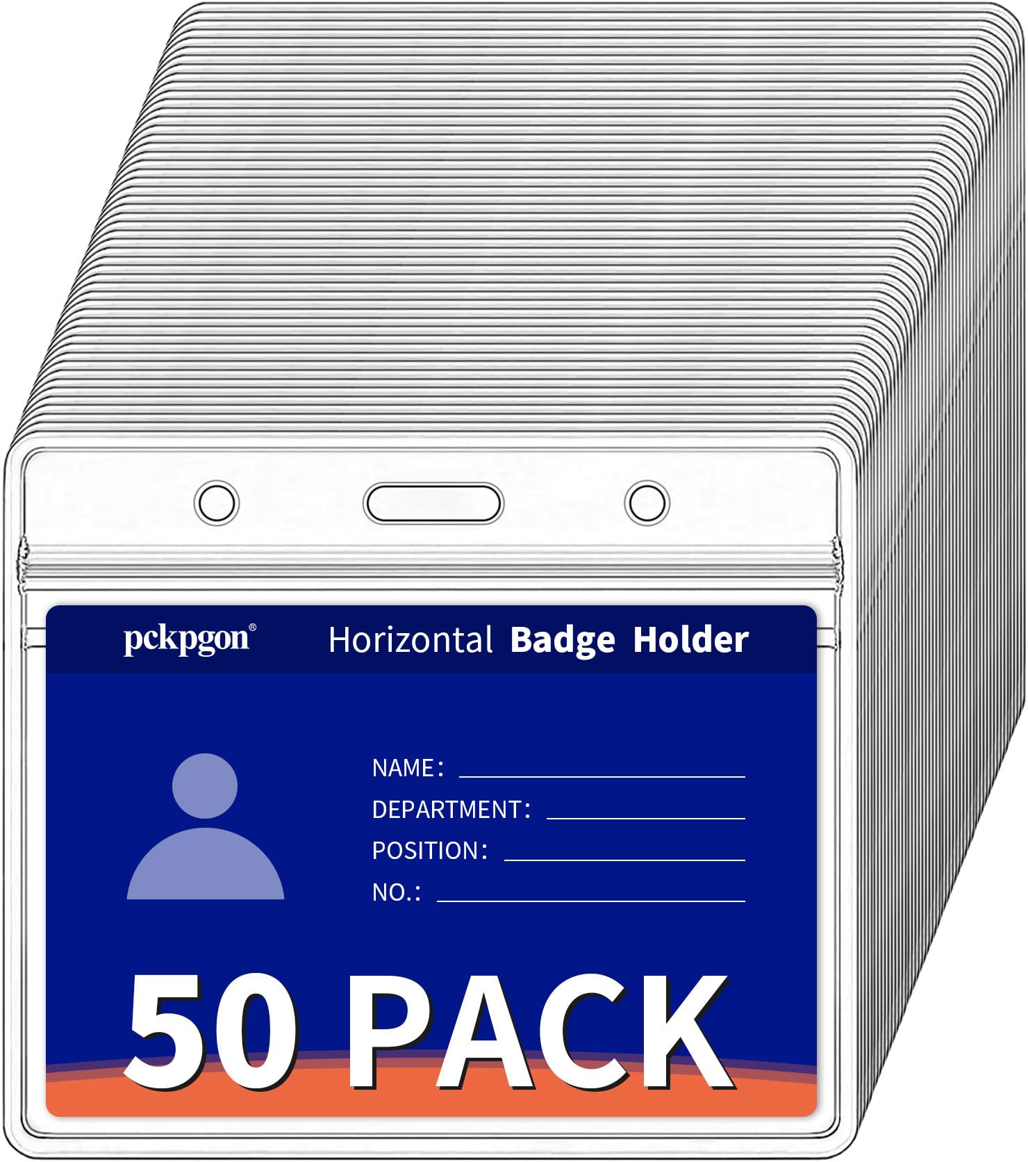 50 Pack Horizontal ID Badge Holder, Clear Plastic Lanyard Card Holders, Work Name Tag Sleeve Badges Protector Cover with Waterproof Resealable Zipper