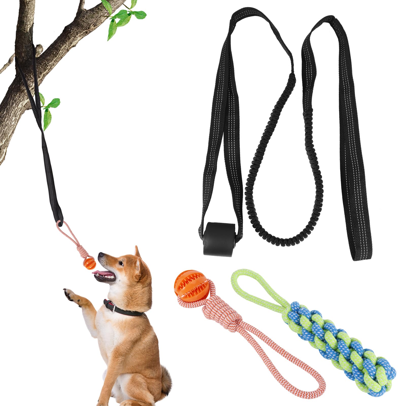 Dog Hanging Bungee Tug Toy Set,3 Pack Chew & Tug Toys for Small Medium Dogs