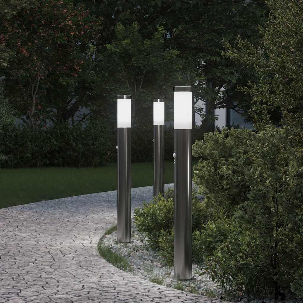 3 sztuki radiolatarni z czujnikiem, 80 cm, stal nierdzewna, IP44