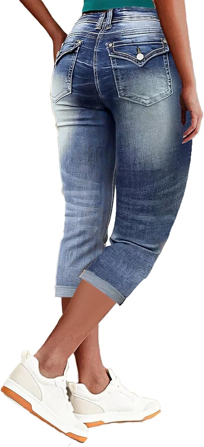 Flamingals Women's Denim Capri Jeans for Women Mid Rise Skinny Capri Pants