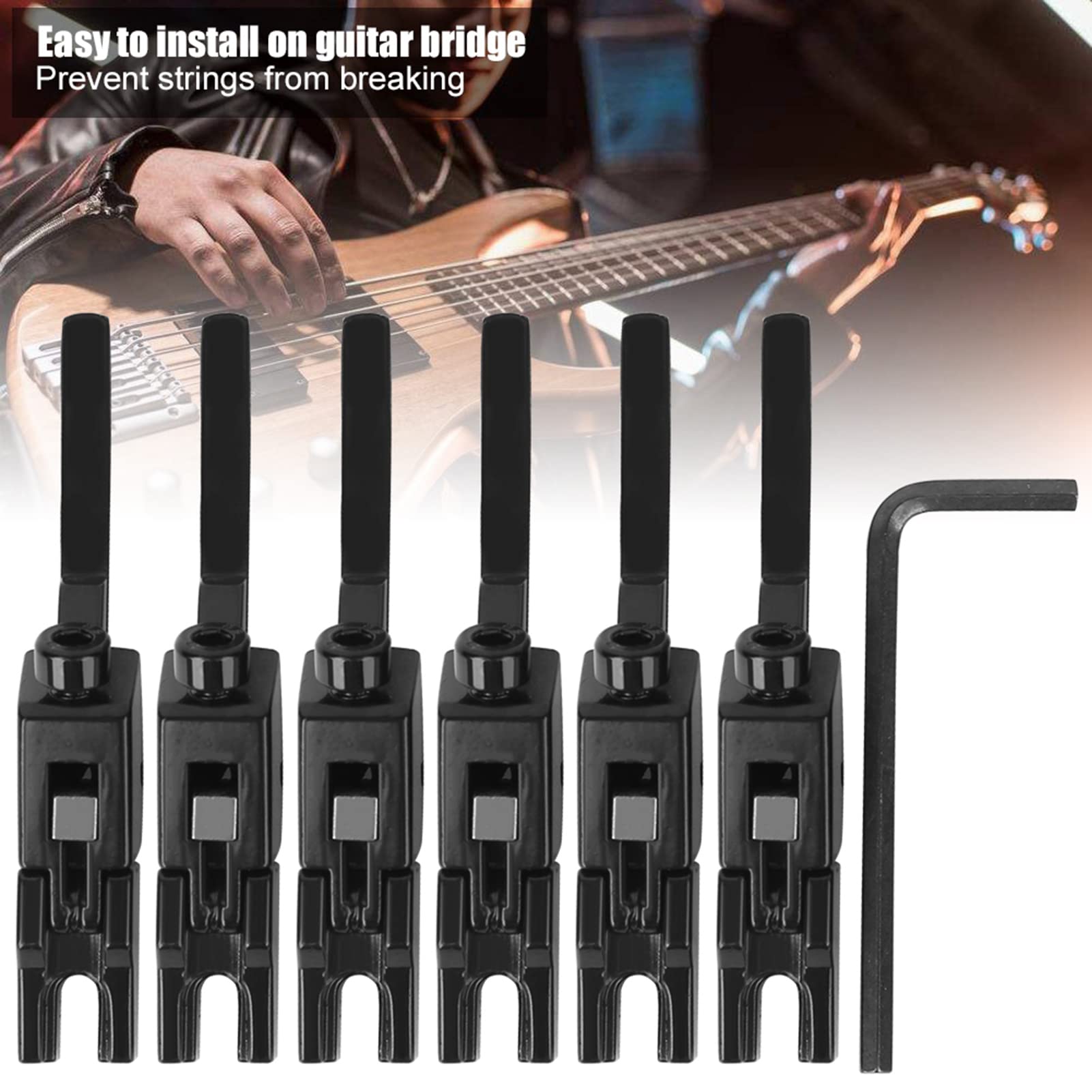 6Pcs Electric Guitar Bridge Saddle, Zinc Alloy String Lock Saddle with Wrench, Robust with Improved Tone and Sustain, Easy Installation, Guitar Accessories, Prevent String Breakage