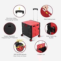 Vista 156 de FELICON SELORSS - Carrito plegable portátil con ruedas para subir escaleras y ruedas giratorias de 360°, mango telescópico, caja de plástico