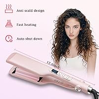 Vista 3 de Plancha rizadora rizadora, rizador de pelo de 2 barriles antiquemaduras, rizador de calentamiento rápido de 58 pulgadas, hierro ondulado de 0.63