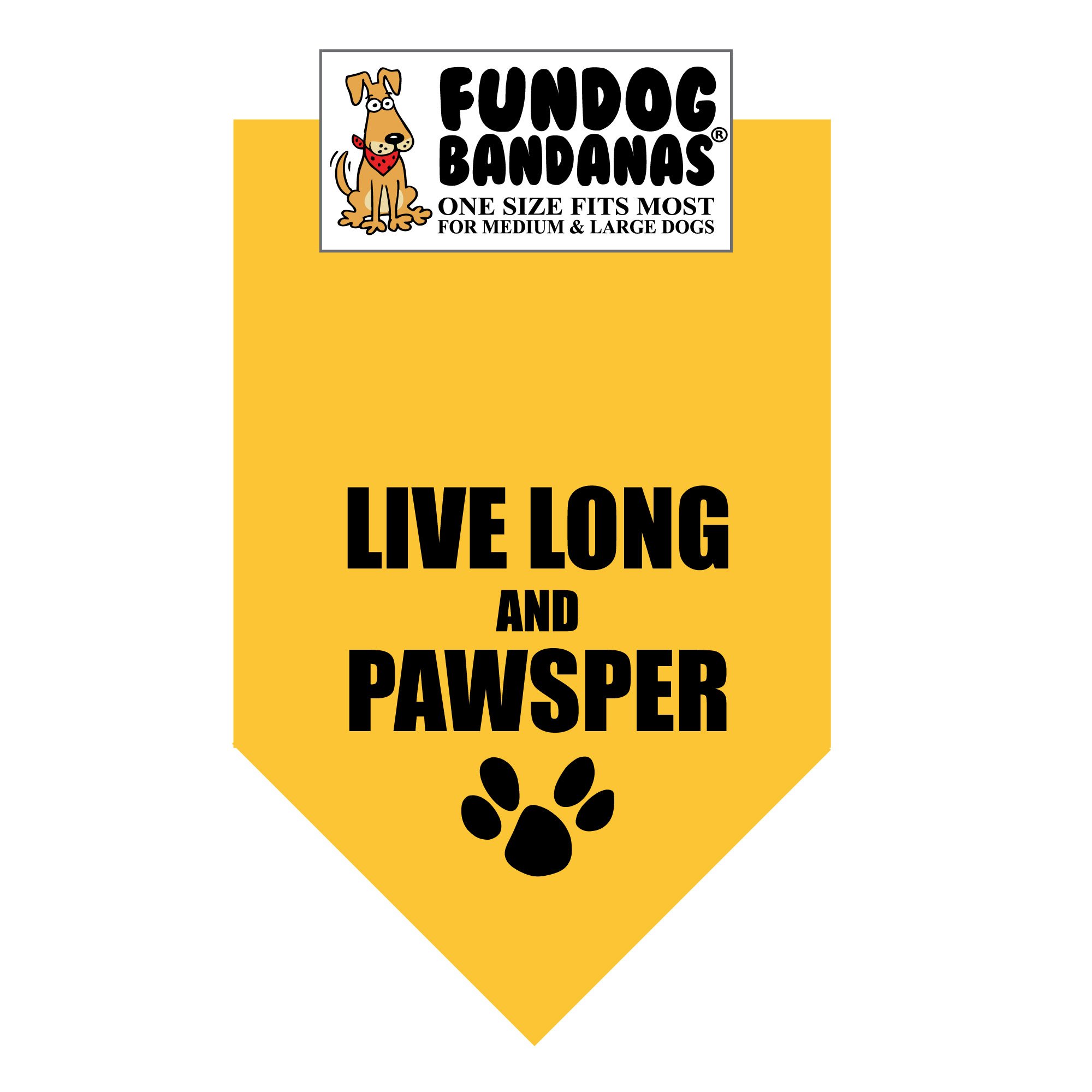 Bandana - Live Long and Pawsper (One Size Fits Most for Medium to Large Dogs, Athletic Gold)