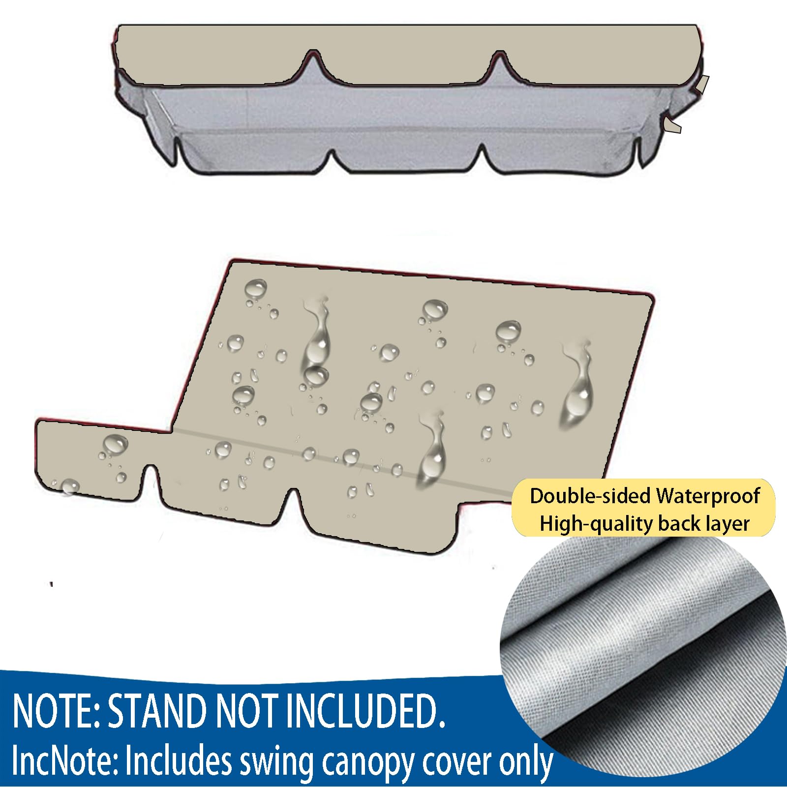 Set di Ricambio per Dondolo da Giardino,2/3/4 posti,Oxford 210D Set di Sostituzione per Copertura di Altalena,Impermeabile Protezione per mobili da Patio Parasole,Copertura,Beige,249 * 185 * 18cm