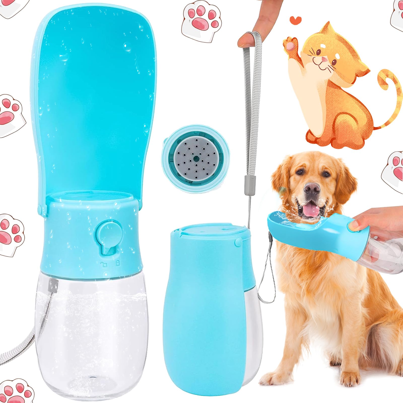 Borraccia Portatile Per Cani MYOWELL 350ml - Con Dispenser Cibo 100g, Antibatterica - Foto 2