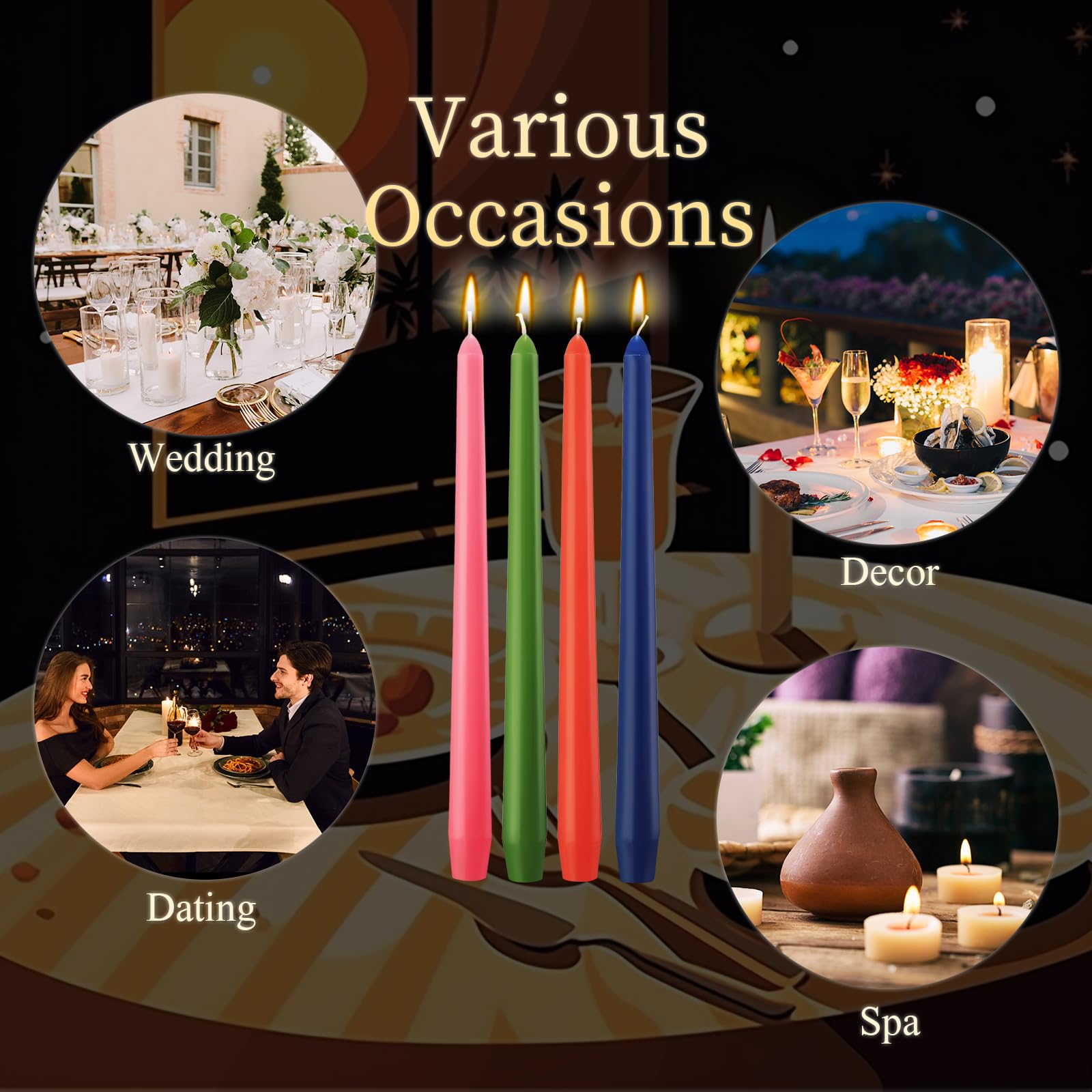 MTLEE 16 candele coniche da 25,4 cm, antigoccia, senza fumo e non profumate, candele affusolate a lunga combustione, bastoncini di paraffina con stoppini in cotone, candele da cena, ideali per eventi