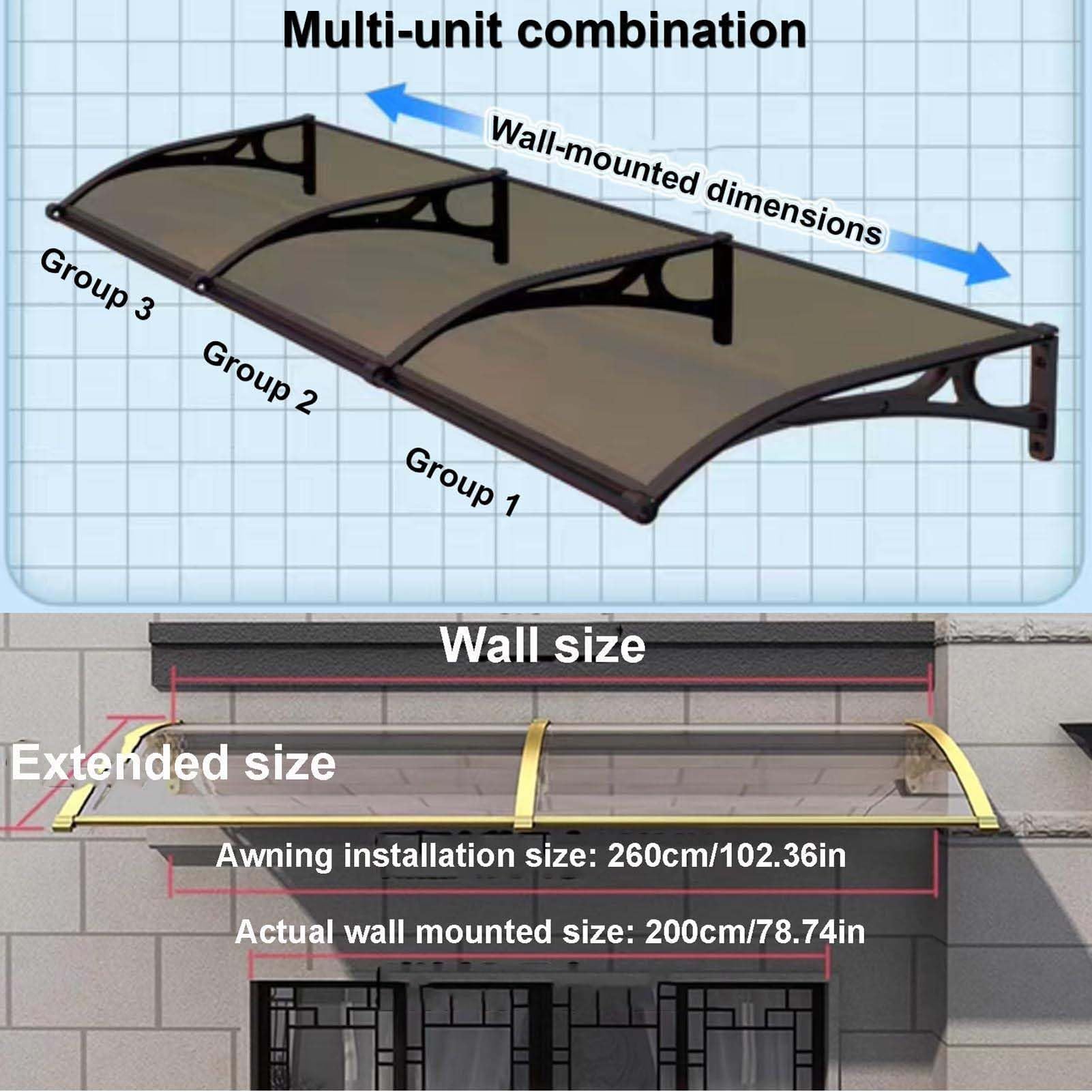Elegant Front Door Awning, Porch Rain Shelter, Aluminum Frame with Solid Polycarbonate Panels, UV Resistant, Windproof, Typhoon Resistant, Shields Entrance From Sun And Rain
