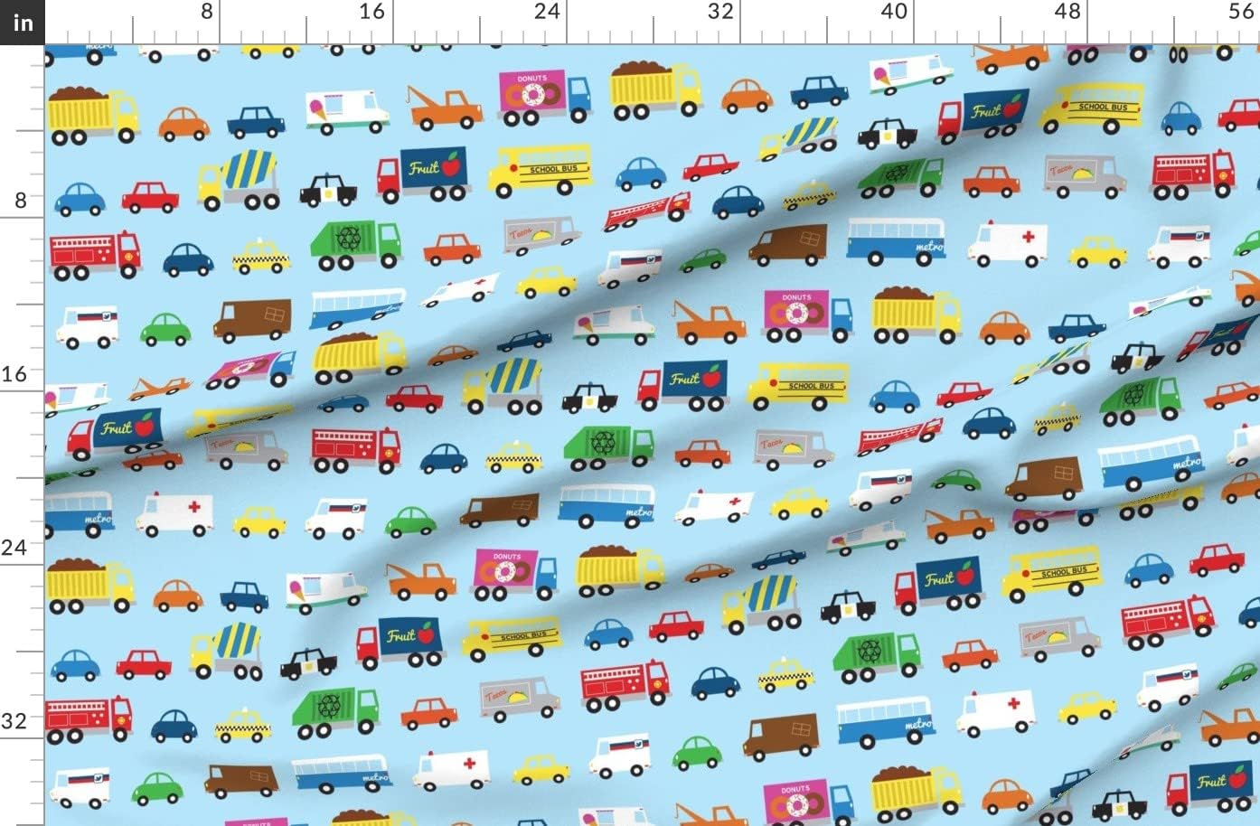 Spoonflower Fabric - Vehicles Cars Transportation Firetruck Garbage Truck Travel Kids Printed on Organic Cotton Sateen Fabric by The Yard - Sewing Quilting Apparel Home Decor