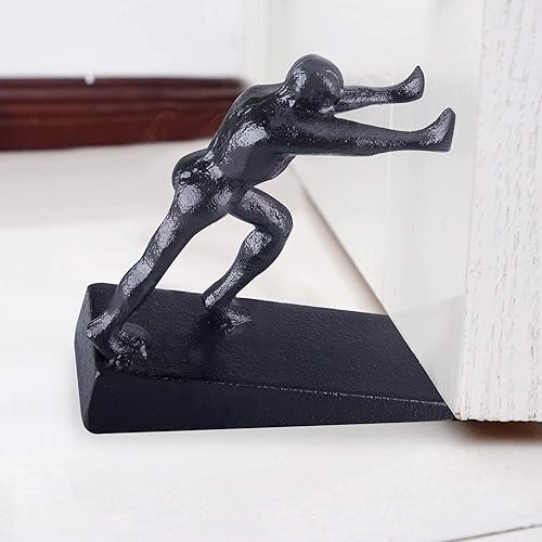 Miniatura 4 de 2 topes de puerta de hierro fundido, tope de puerta decorativo rústico resistente, cuña de tope de puerta de hombre para detener tu dormitorio, baño