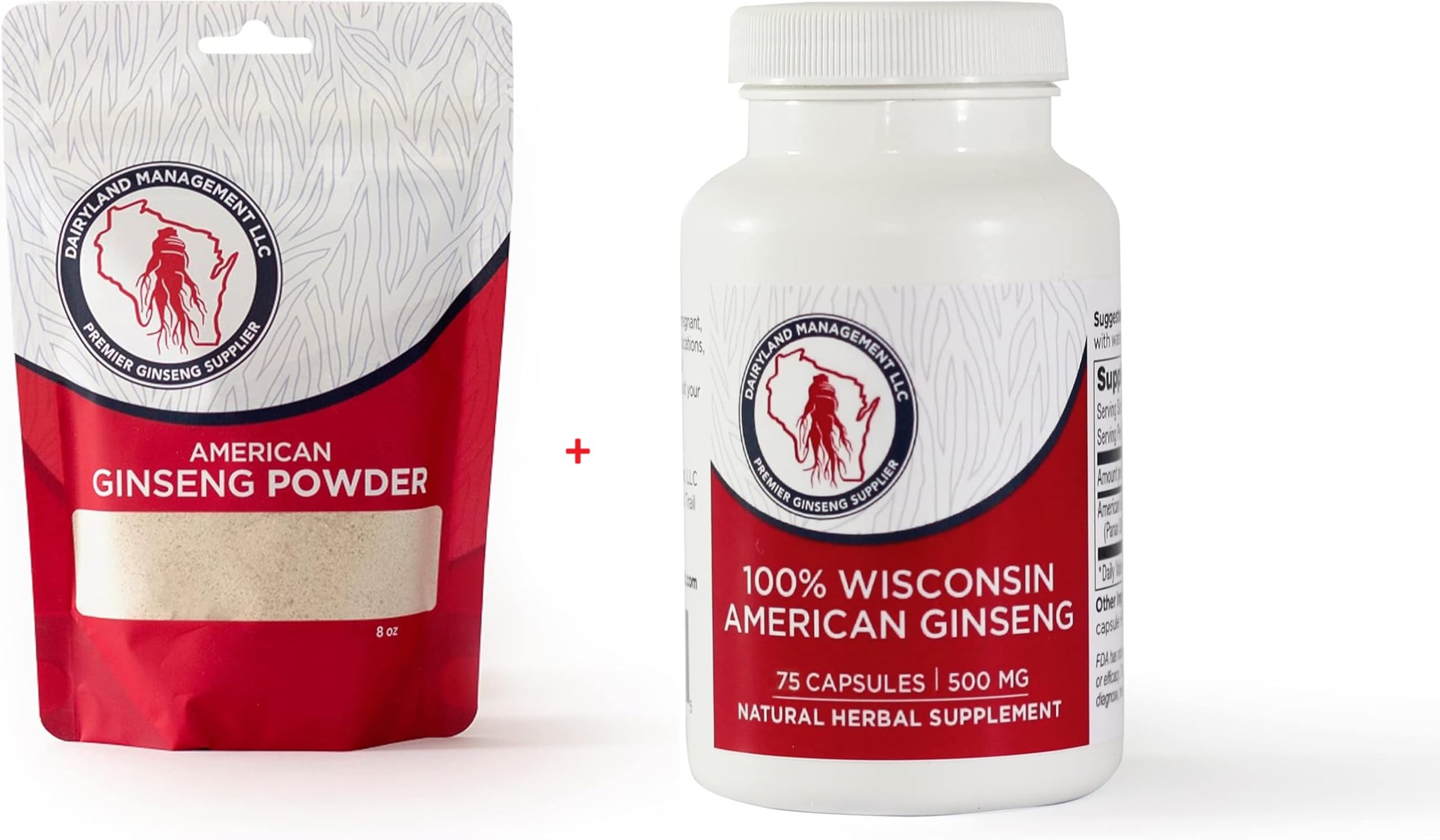 Dairyland American Ginseng Powder 8 oz and Capsules 75 ct Pack of Wisconsin Ginseng – Direct from Farmer to Consumer 西洋参