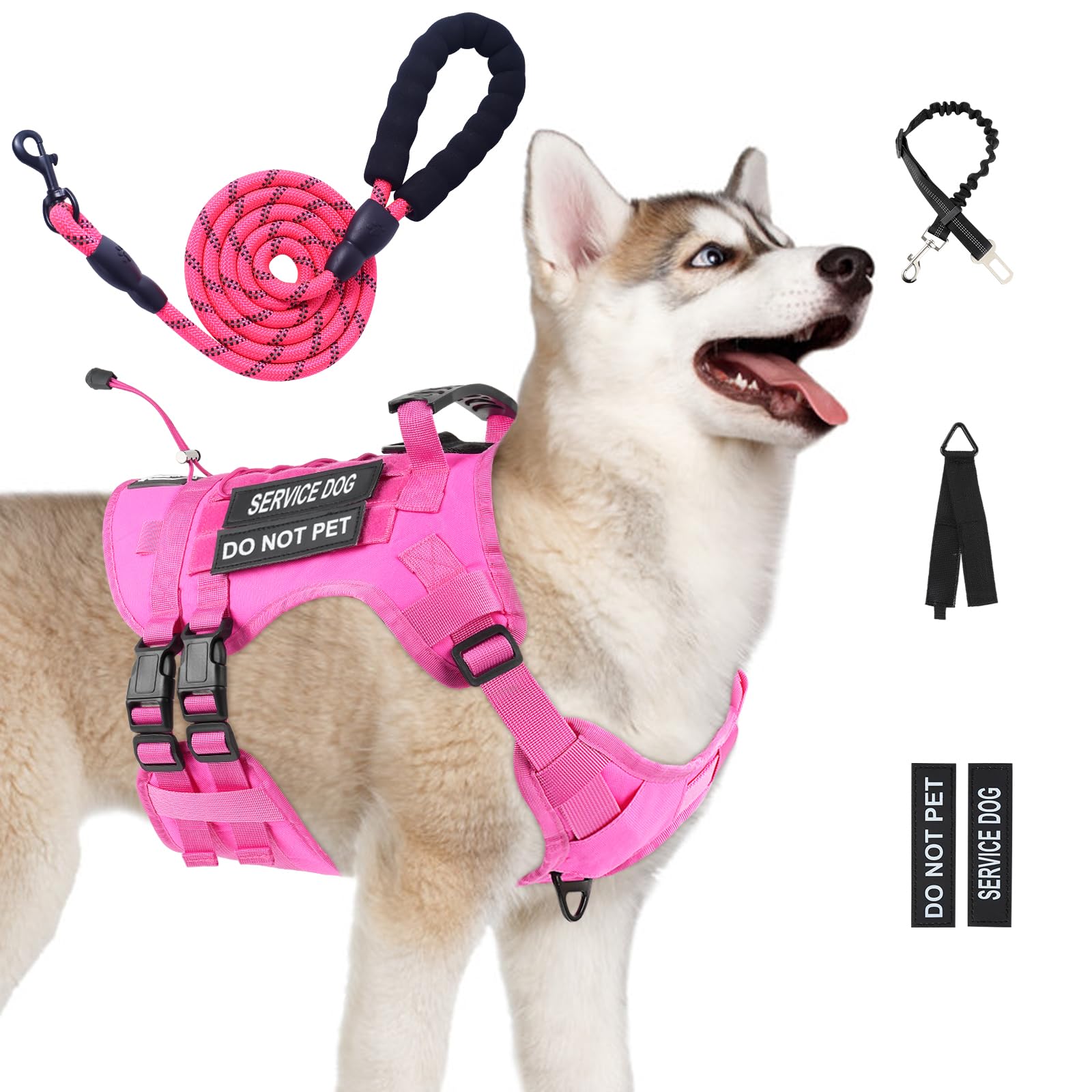 Yungaspy No Pull Tactical Dog Harness for Large Dogs, Escape Proof Molle Dog Vest Harness and Leash Set, Adjustable Military Service Dog Harness with