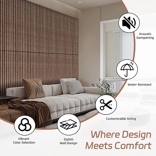 Vista 69 de RITOLLO Paquete de 4 paneles de madera para pared, paneles acústicos de listones de madera de 47.2 x 23.6 pulgadas para pared, paneles Roble natural