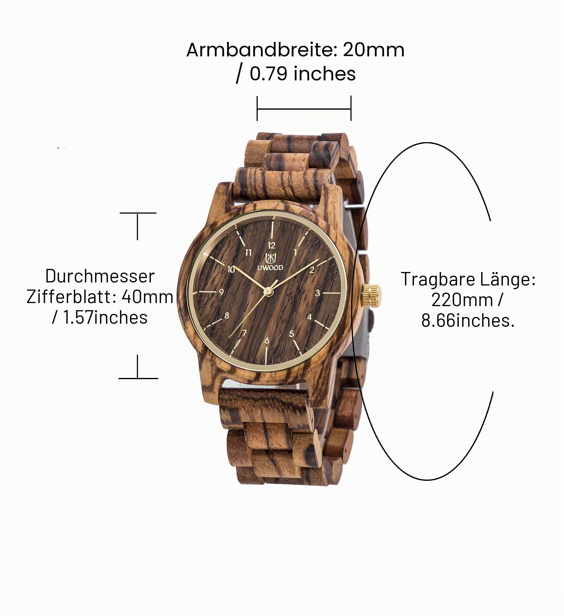 MUJUZE Herren Holzuhr mit Japanischem Uhrwerk – Analog Quarz Armbanduhr mit Leuchtzeigern – Holzarmbanduhr für Männer – Geschenkidee