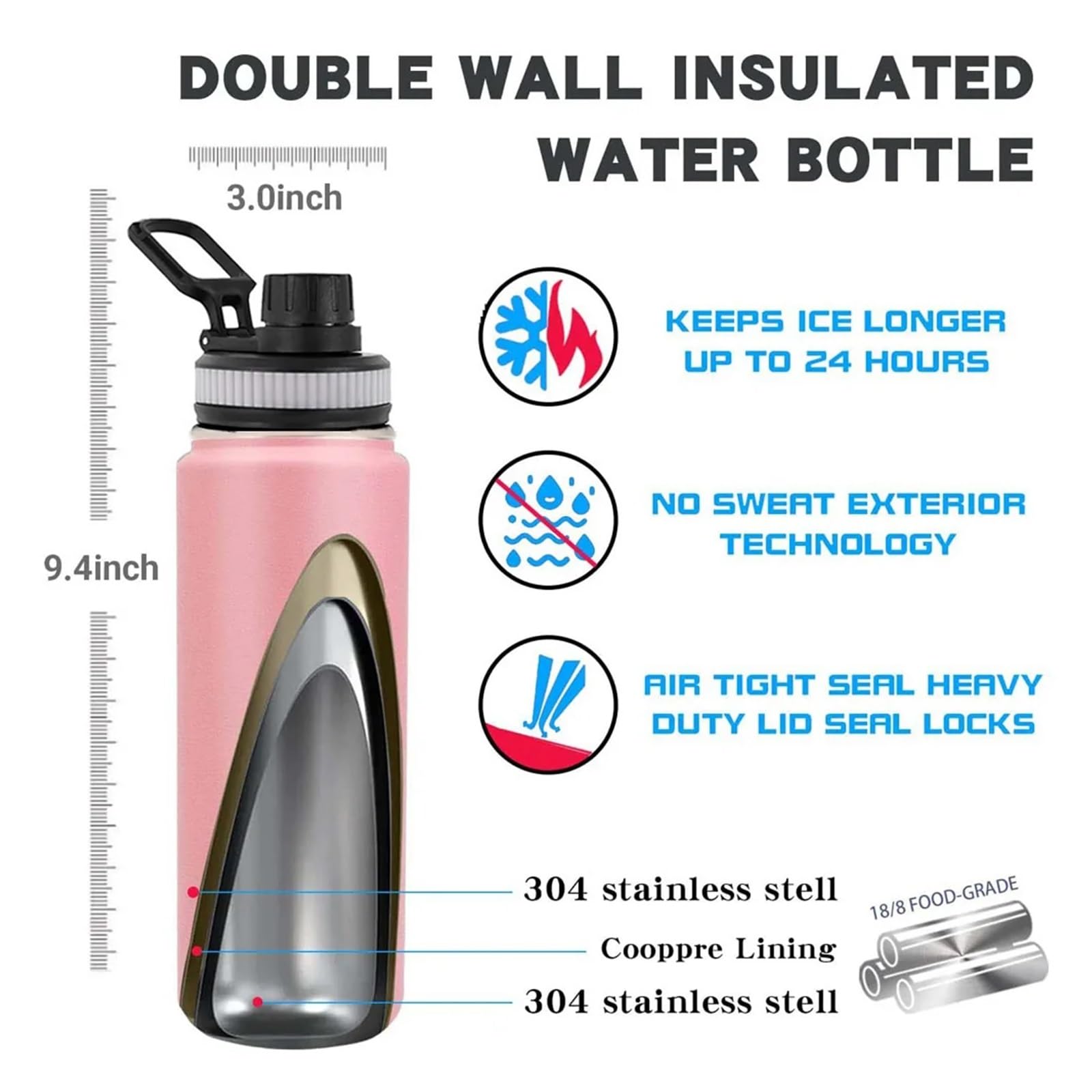 Isolierter Becher aus Edelstahl Tragbare Thermosflasche mit großer Kapazität, Edelstahl, Reise-Thermobecher, doppelwandige Isolierflasche, isolierter Becher, Sport ( Size : 800ml Custom Name , Color :