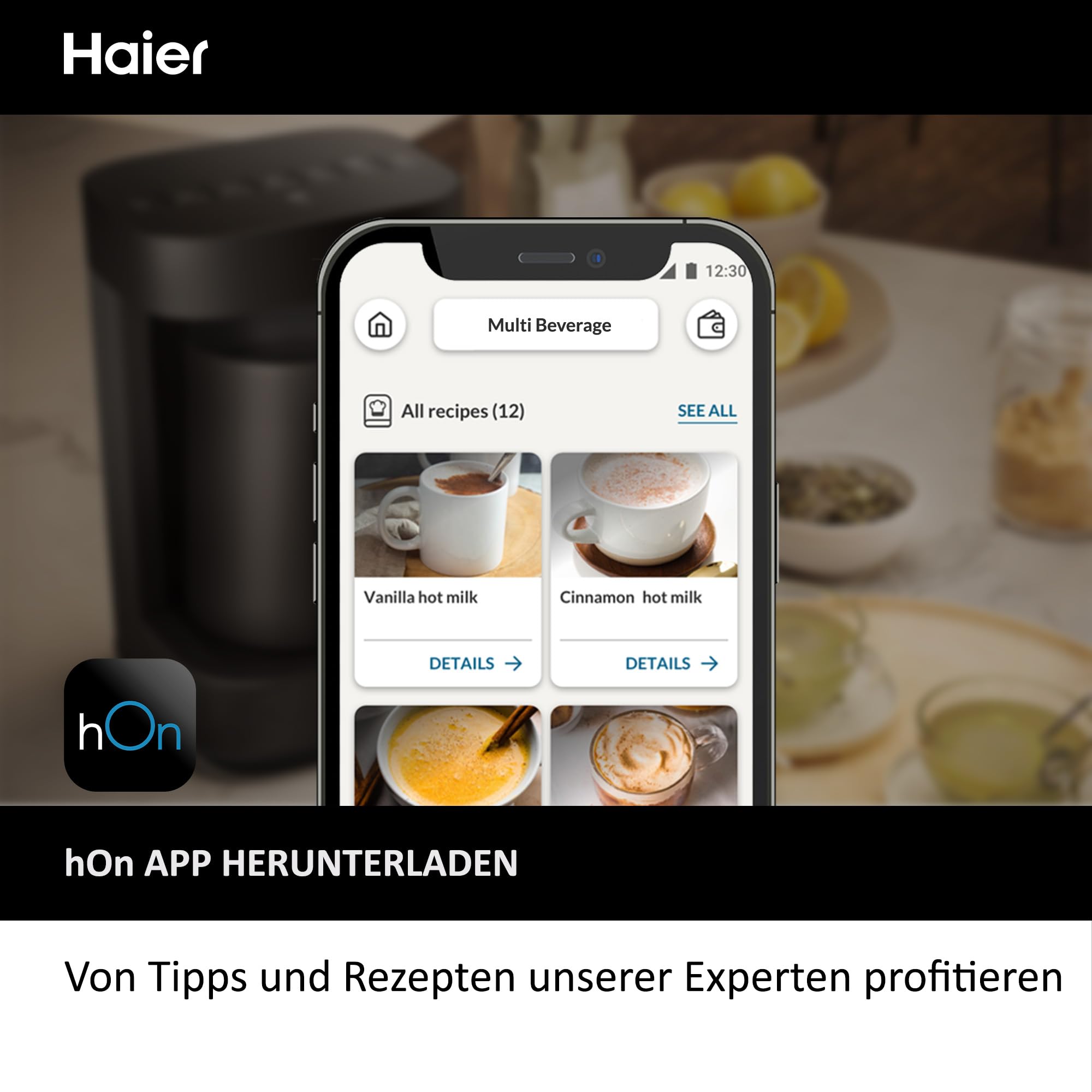 Haier Teekocher & Milchaufschäumer in einem I Multi-Getränke Zubereiter mit integrierter Teemaschine & Milchschäumer I Viele Programme für Kaffee, Heiße Schokolade, Tee & Aufguss [Serie 5 - HMB5A]