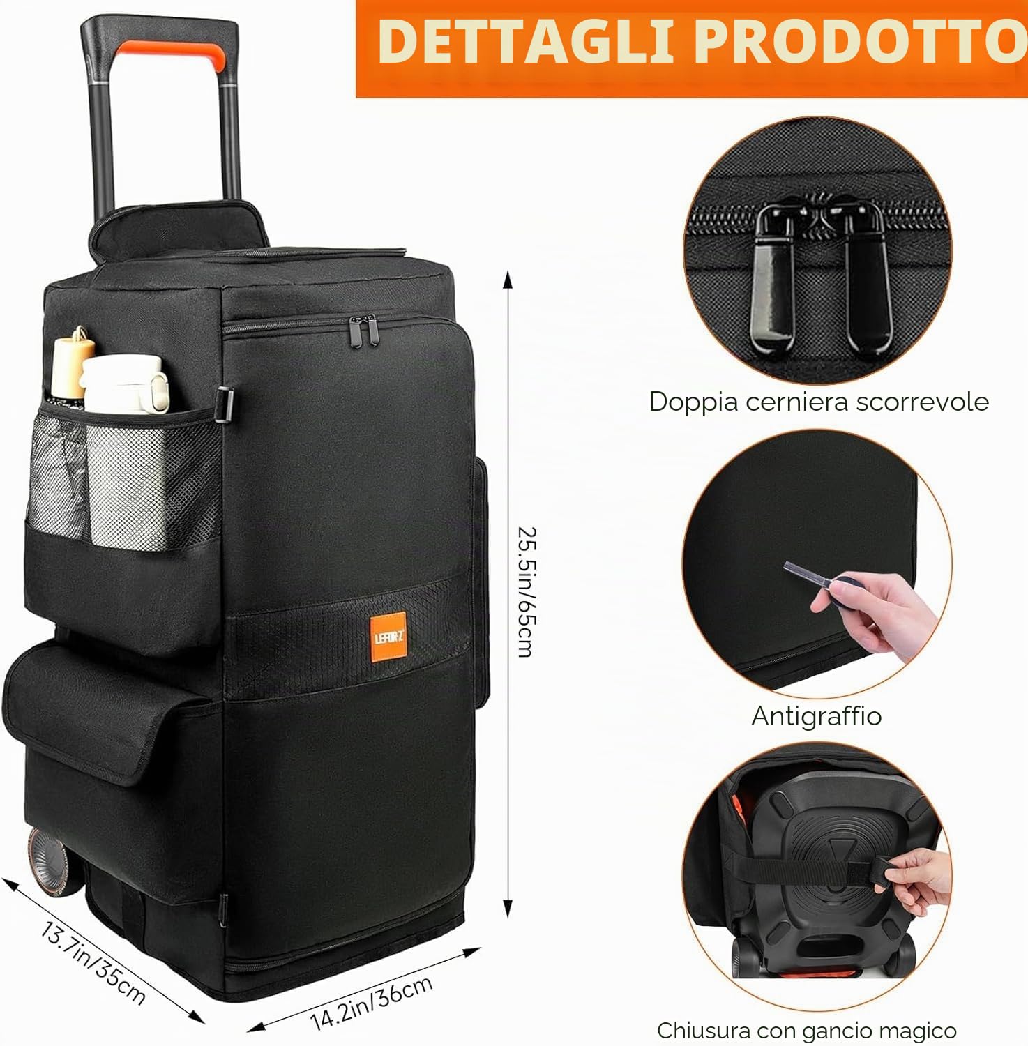 Custodia per altoparlanti compatibile con JBL PartyBox 320, custodia antipolvere per altoparlante portatile, adatta per JBL PartyBox 310, per viaggi all'aperto, nero+arancione, solo copertura