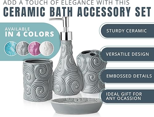 Miniatura 9 de Juego de accesorios de baño de diseño de 4 piezas, juego de baño de cerámica con jabón líquido o dispensador de loción, soporte para cepillo de