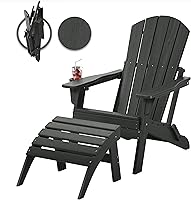 Vista 10 de Juego de 2 sillas plegables Adirondack con soporte para tazas, sillas de plástico HDPE resistentes a todo tipo de clima, sillas de patio al aire