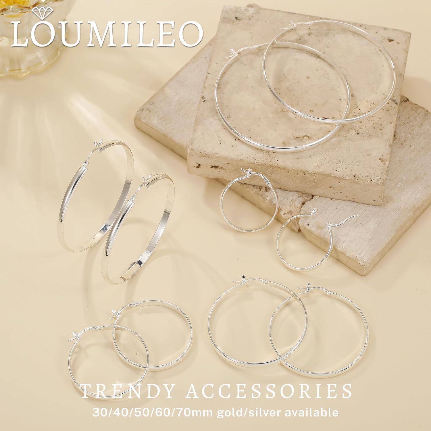 LOUMILEO 4mm Wide Large Silver Hoop Earrings Lightweight 925 Sterling Silver Hoop Earrings for Women Hypoallergenic Big Thin Hoops Earring for Women 30/40/50/60/70MM - Image 7