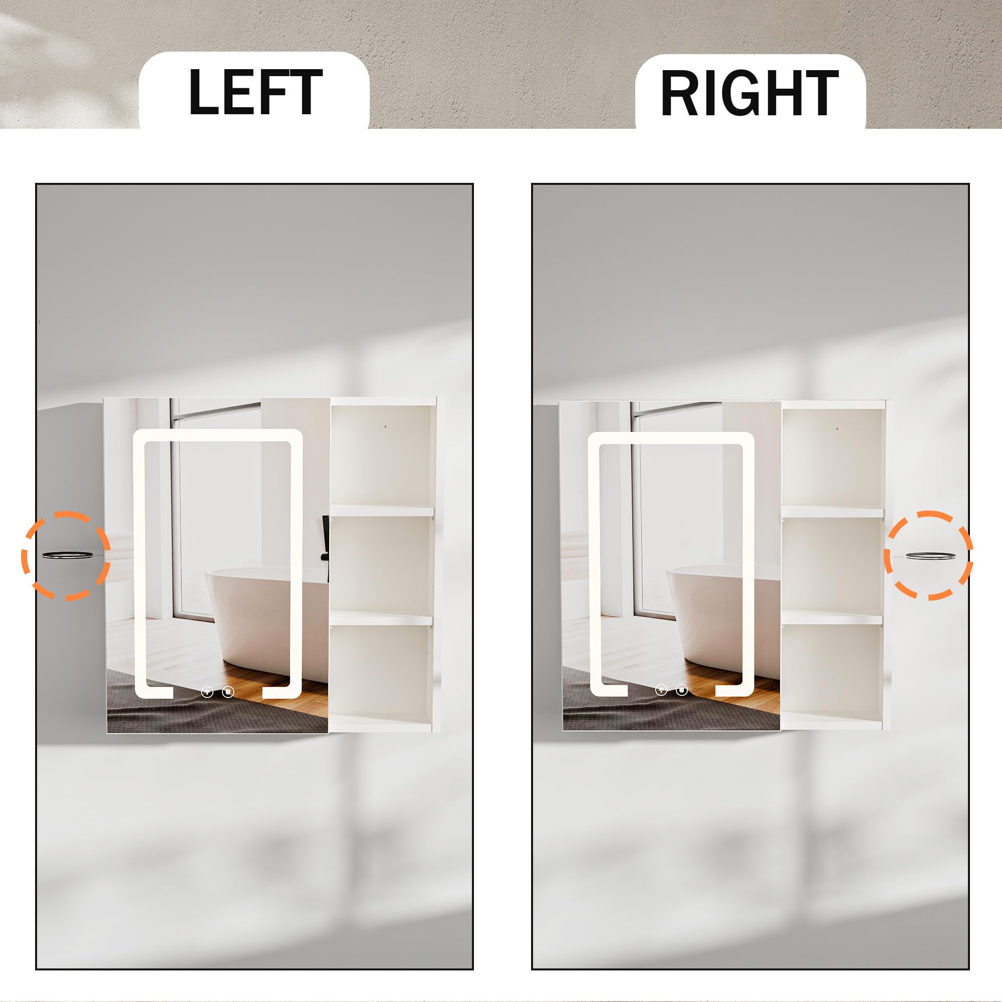 Armario Baño con Espejo LED iluminación y Función de desempañadora Armario Baño Espejo de Pared con 3 Estanteria Ajustables y Soporte para Secador de Pelo 60x60x15 cm Blanco