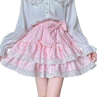 Y2K Lolita Kawaii Skirt Women Sweet High Waist Bow Cake SkirtCute Ruffle Layered Lace A-line Mini Skirts Party