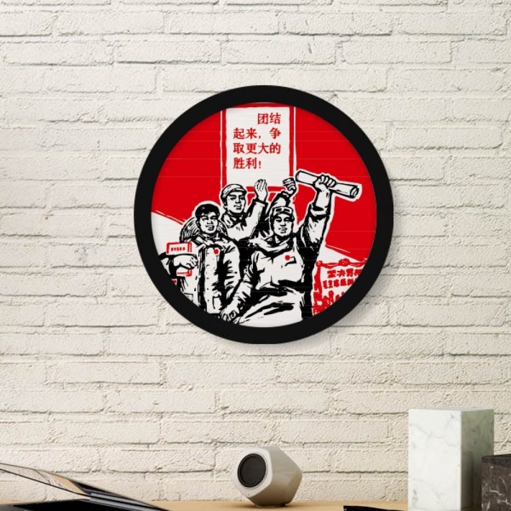 Cadre photo ronde en bois avec peinture art Président Mao